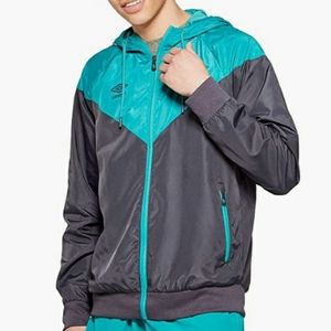 UMBRO Blue Dark Gray Colorblock Front Zip Long Sleeve Jacket Small